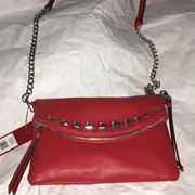 New Red Fold Over Crossbody Silver Studs & Chain