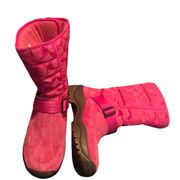 Coach Boots Sandi Dark Pink Mid Calf Signature Quilted Suede 6.5 Ankle Buckle