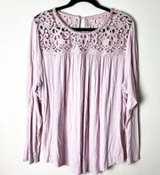 Philosophy - Women’s Long Sleeve Crochet Lace Top Pink Plus Size - Sz. XXL