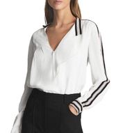 Reiss Calla Colorblock Long Sleeve Blouse Top White Size 8