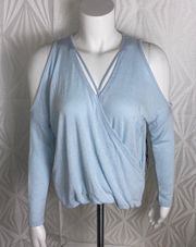 Light Blue Long Sleeve Cold Shoulder Top