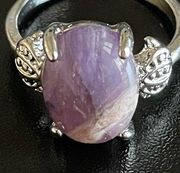 Woman purple amethyst silver ring size 8