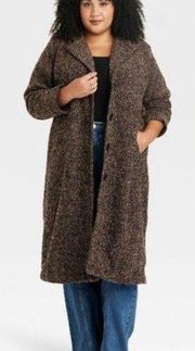 Women's Long Sleeve Faux Wool Brown Pea Coat - Ava & Viv size 2X