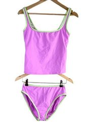 NWOT La Blanca Tankini 2-Piece Swim Suit in Pink with Green Trim, Size 10