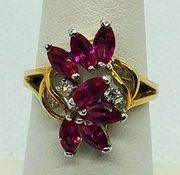 Gold Tone, Pink Ruby, & Clear Glass Ring