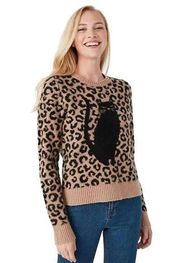 Kate Spade Cat Graphic Leopard Feline Crew Neck Sweater, Size Medium