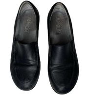 'Emma' Black Leather Slip On Wedge Heel Clog Loafers Shoes 40 9.5/10 US