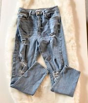 Destroyed Light Wash High Rise Jeans