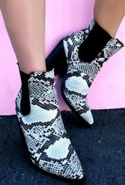 Snakeskin Chunky Heel Slip On Bootie 