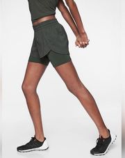 Athleta  Racer Run 2 in 1 Short Green Running Shorts - Women's Size XL