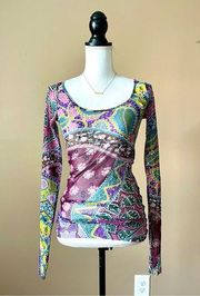 MAX & CO | Sheer Purple Patterned Scoop Neck Top Sz M