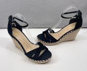 Circus by Sam Edleman Wedge Sandals Womens 11 Black Ankle Platform Strap