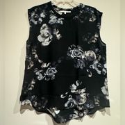 Violet + Claire black/gray floral sleeveless blouse size large