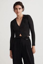 NWT Madewell Variegated Rib V-Neck Polo Shirt In Black Size Small