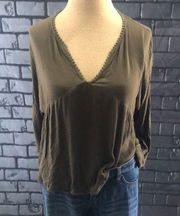 Woman’s Lush 3/4 Sleeve Green Gauze Blouse Small