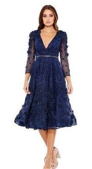 MAC DUGGAL FLORAL APPLIQUE FIT & FLARE MIDNIGHT NAVY DRESS Size 10 NWT Formal