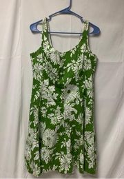 Jones Wear Dress 16 Tank Top Green Floral White Boned Summer Spring Midi Length