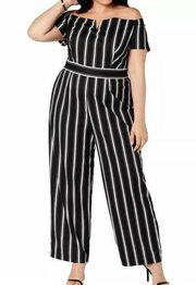 Teeze Me SZ 24 Jumpsuit Off-Shoulder Striped Stretch Rear Zipper V-Neck