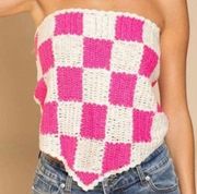 POL Checkered Crochet Crop Top