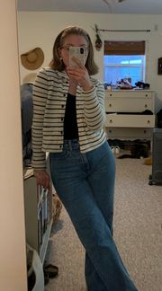 Striped Button-Front Collared Cardigan