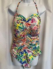 Johnny Was multicolored floral crunched one-piece swimsuit size 2X NWT