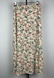 Morgan Taylor Studio Cream 100% Silk Floral Peasant Midi Wrap Lined Skirt