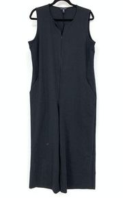 Eileen Fisher Jumpsuit Women's Size Large Sleeveless Zip Front Black Wide Leg