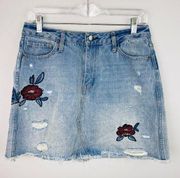 Taylor & Sage Light Wash Embroidered Floral Detail Denim Jean Skirt 30