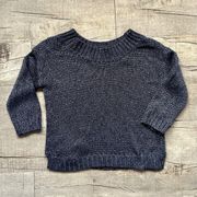 Navy Half Sleeve Crew Neck Knit Cropped Basic Boho Collared Sweater XS