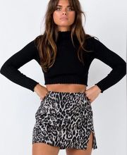 NWT Motel Sheny Mini Skirt In Leopard Grey Size XXS