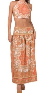 NWT House Of Harlow Halter Top and Skirt Set Linen blend Paisley print Sz S