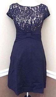 NEW ModCloth Mystic Black Lace A-Line Bow Waist Cap Sleeve Cocktail Dress M