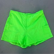 Vintage Catalina Neon Lime Green Windbreaker Zip Front Swim Surf Shorts SMALL