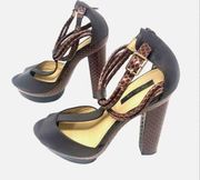 Rachel Zoe Leather Animal Print T-Strap Sandals Size 7.5