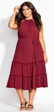 City Chic Fringe Tier Maxi Dress in Rhubarb Casual Size L/20