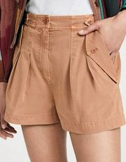 Ulla Johnson Riley Terracotta Pleated Front High Rise Pull-On Shorts 10 NEW