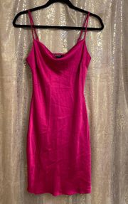 EXPRESS Magenta Pink Satin Cowl Neck Midi Slip Dress, S