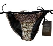 Chaser Reversible Animal Print Black Ruffle Tie Swim Bikini Bottom Medium New