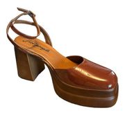 FREE PEOPLE Patent Leather Pumps Double Stack Platform Pecan Italy EU 39.5 US 9