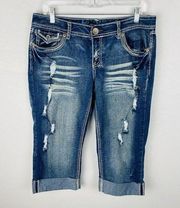 Ariya Jeans Capris Cypruss Heavily Whiskered Distressed Cuffed Capri Jeans 11/12