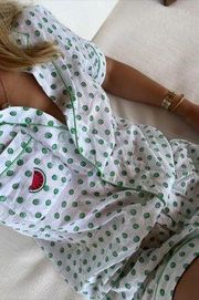 Green Polka Dot Watermelon Appliqué Sleepwear