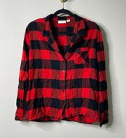 Nordstrom Lingerie Red/Black Plaid Button Front Pajama Top Large