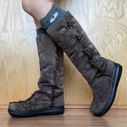 Y2K Brown Suede Wool Lined Platform Toggle Tall Shaft Winter Boots