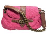 J Crew ᪥ Tweed Antique Gold Chain Handle Mini Handbag Bag ᪥ Red Wool ᪥ Leather