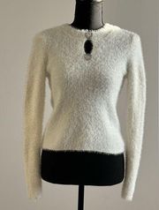 White Long Sleeve Scoop Neckline Sweater Size S