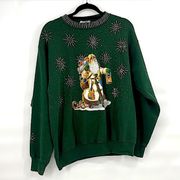 Vintage ugly Christmas sweater hunter green Santa size large