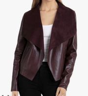 Women’s Bagatelle Women's Faux Leather Drape Jacket in burgundy