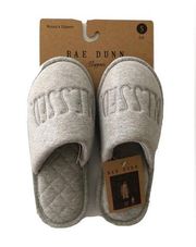 RAE DUNN Womens Slippers Size Small 5-6 Gray Jersey BLESSED logo New