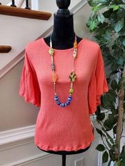 Ten Sixty Sherman Women's Coral Round Neck Half Sleeve Casual Top Blouse Size L