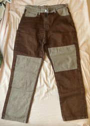 brown color block jeans